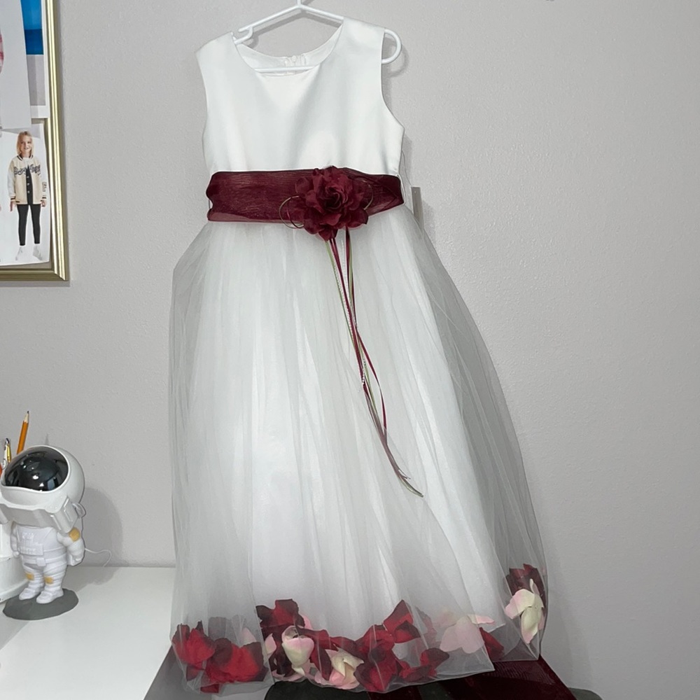 Floral Petal Sashed Ivory Dress